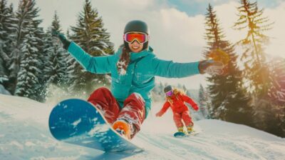 Young child on a snowboard in the snow