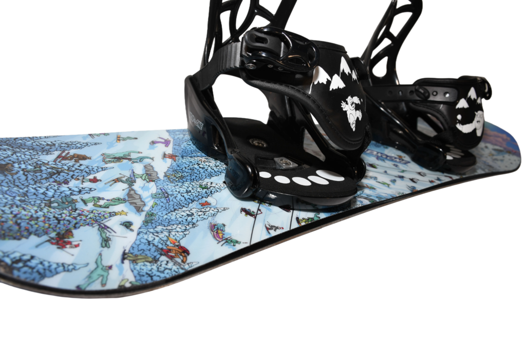 Close-up of the original Yeti Mountain board graphic and MDXONE binding