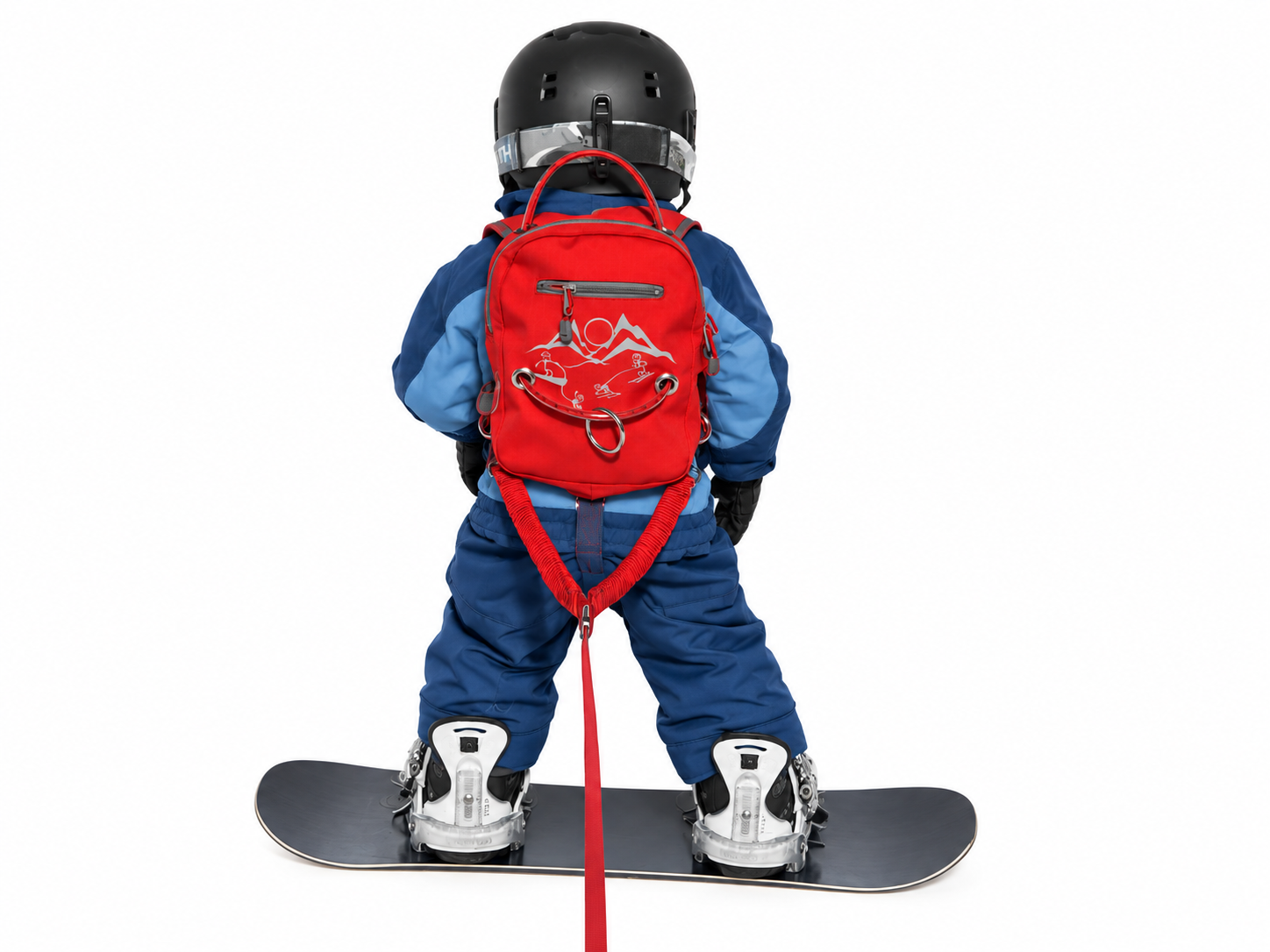 Rear view of the Y connection with one bungee on each side of the hips
